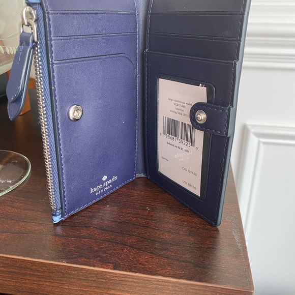 Kate Spade NY, Clover Geo Small Slim Wallet Bifold, Navy & Light Blue - Picture 6 of 6